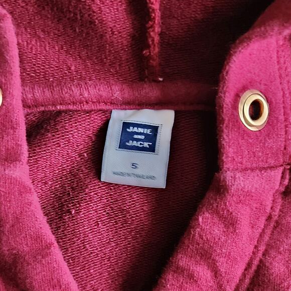 Janie and Jack Girls Burgundy Hooded Dress | French Terry Drop Waist | Size 5 - Picture 7 of 8